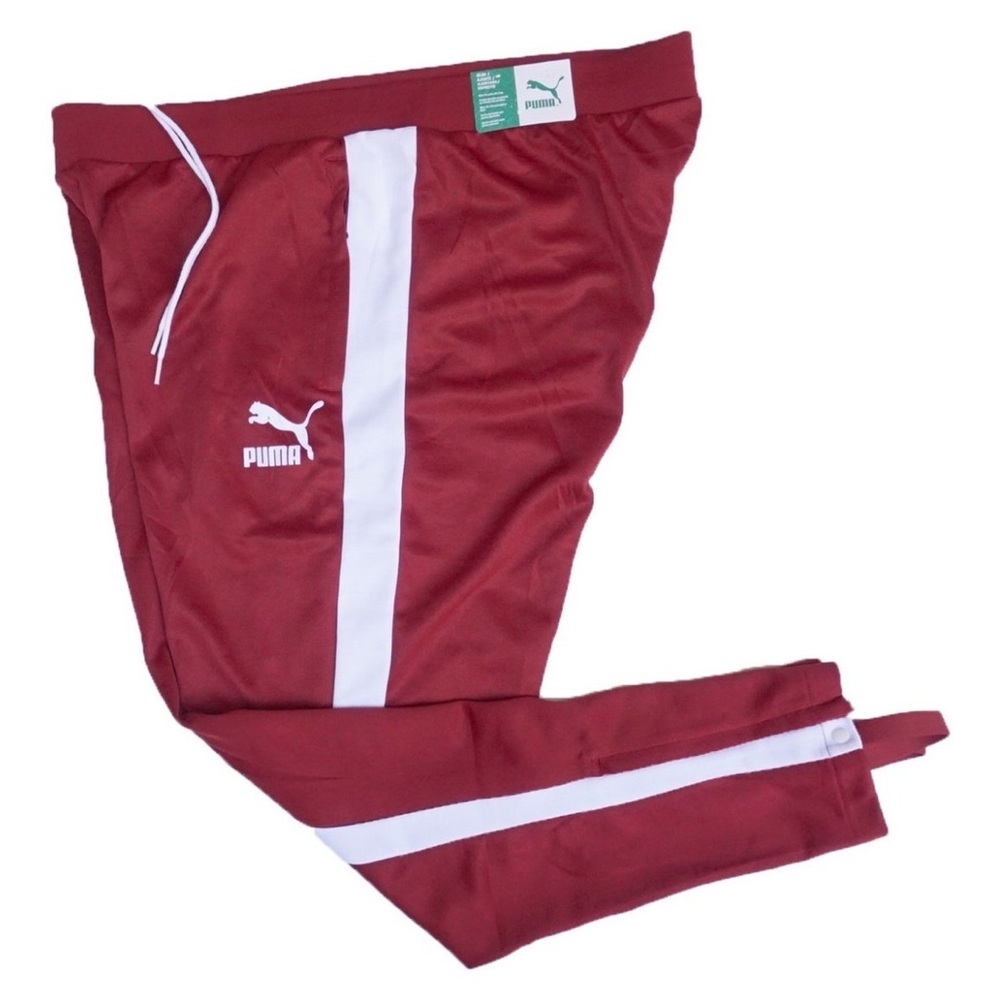 Men's Puma T7 Vintage Slim Fit Track Pants. Color Red Dahlia-White. Size Large